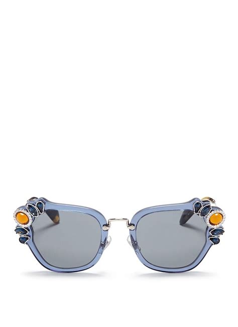 Miu Miu 'catwalk' Jewelled Acetate And Metal Square Sunglasses .